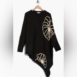DR2 Daniel Rainn Abstract Floral Asymmetric Hem Sweater Black Ivory Plus 16W-28W